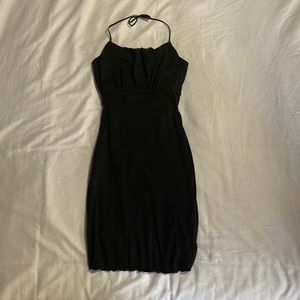Minimalist Black Halter Mini Dress